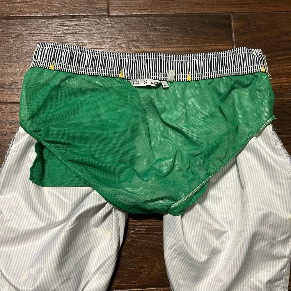 Five Four Mark McNairy Swim Trunks Medium Black White Stripes Lightning Bolts‎